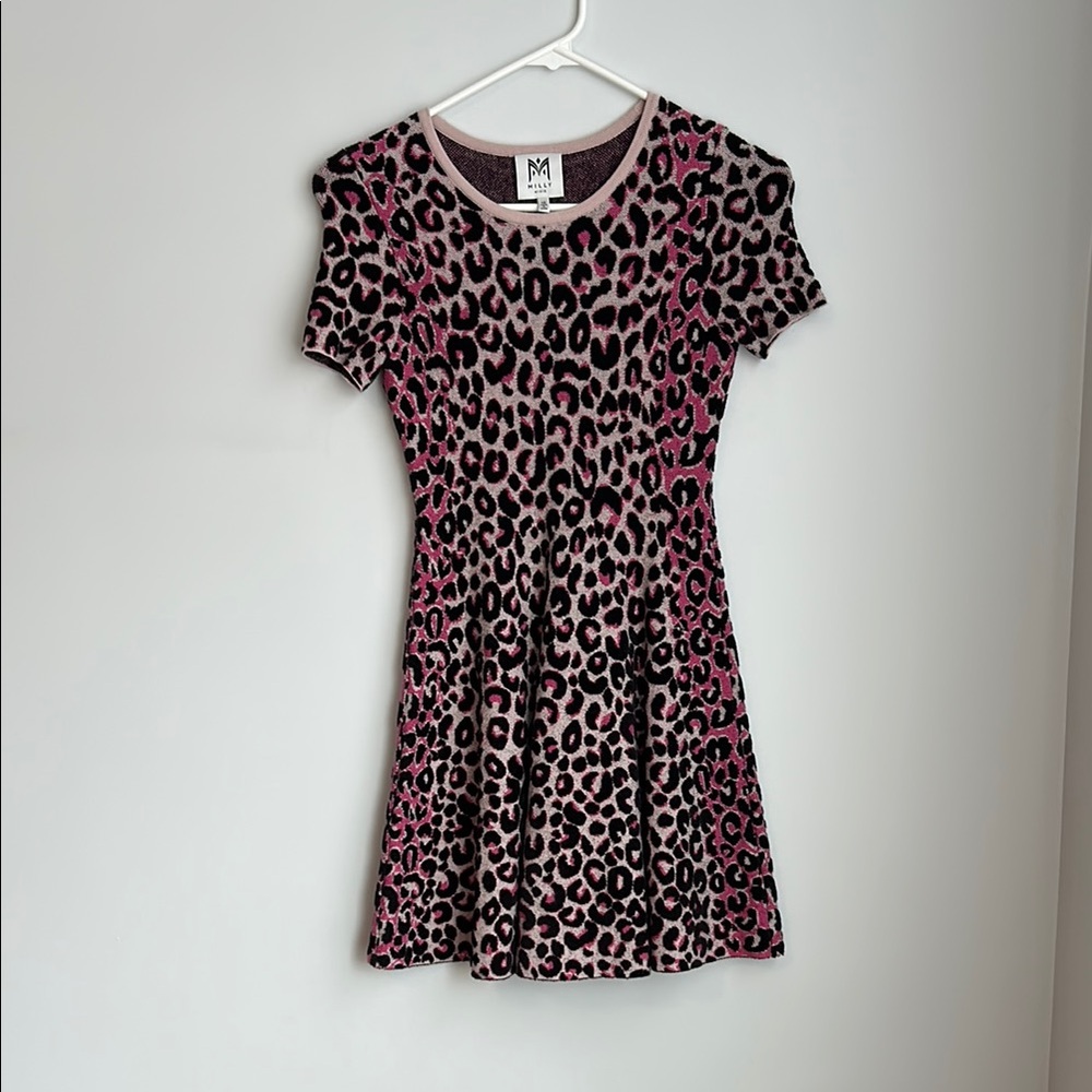 Milly Minis Pink and Black Fit and Flare Puff Sleeve Dress